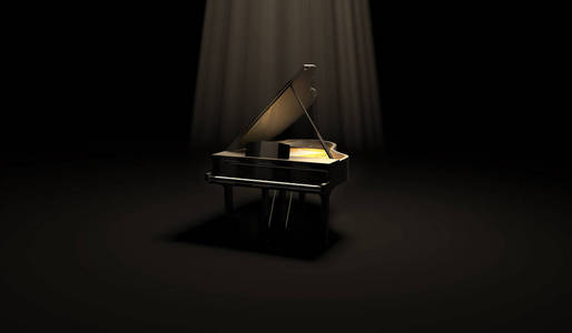 有光泽的键盘黑色有光泽钢琴在黑暗的场景照片