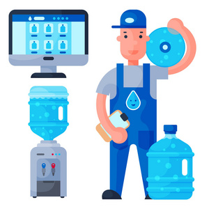 统一和不同水瓶子矢量元素中的水传递服务人性格