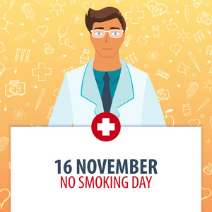 11月16日。禁止吸烟日。医疗假期。媒介医学例证