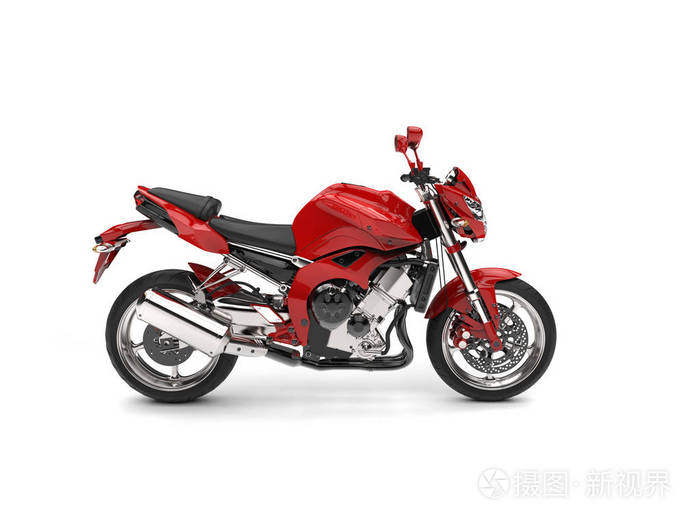 美丽的红色运动摩托车-侧面视图