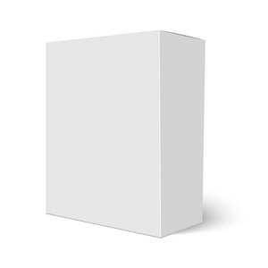 空白垂直纸盒模板站在白色背景。矢量插图