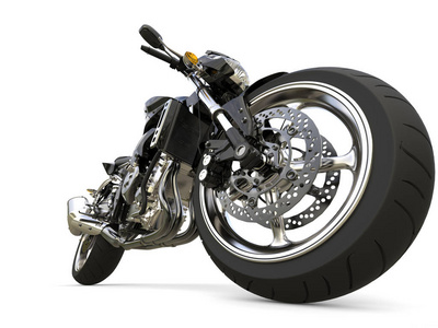 沥青黑色现代运动摩托车史诗特写镜头