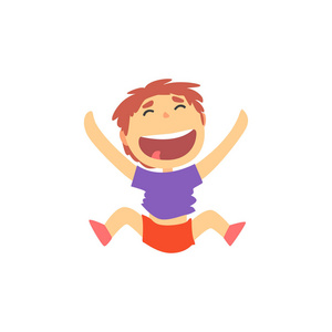 快乐男生跳,孩子身体活动卡通矢量图照片