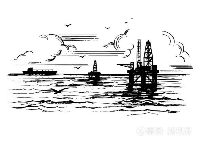 海洋背景下的石油平台插画-正版商用图片02fsot-摄图新视界