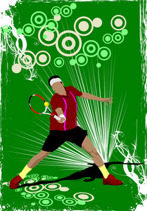 网球运动员海报。 设计师彩色矢量插图