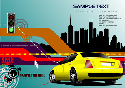 抽象高科技背景与黄色汽车图像。 矢量插图