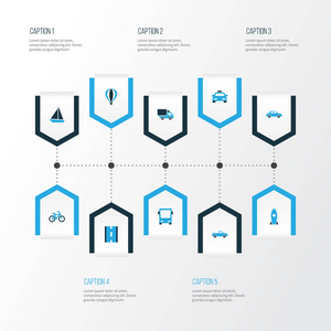 运输色彩鲜艳的图标集。集合的方式，浮空器 帆船和其他元素。此外包括符号如卡车，汽车，帆船
