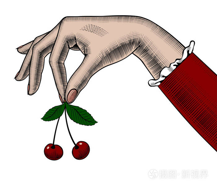 女人的手捧着樱桃的手指