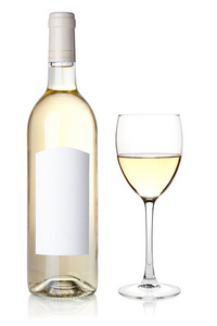瓶装白葡萄酒和玻璃杯