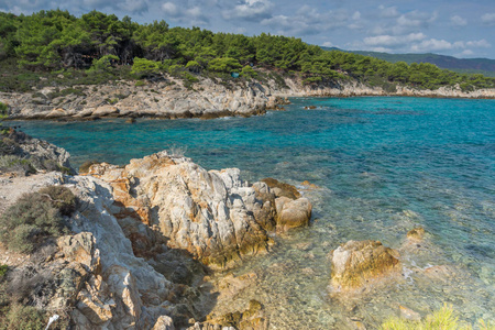 Kavourotripes 在 Sithonia 半岛, Chalkidiki, 希腊中部, 马其顿, 橙色海滩的海景