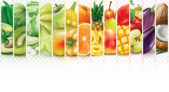 五颜六色的条纹与水果和蔬菜