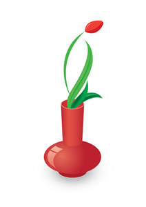 一个漂亮的红色花瓶和郁金香