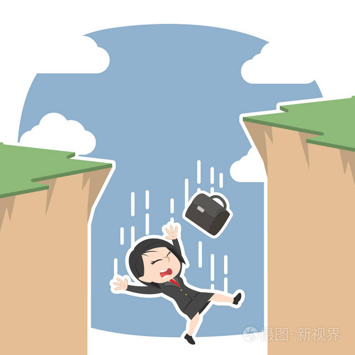 亚洲女实业家从悬崖上掉下来