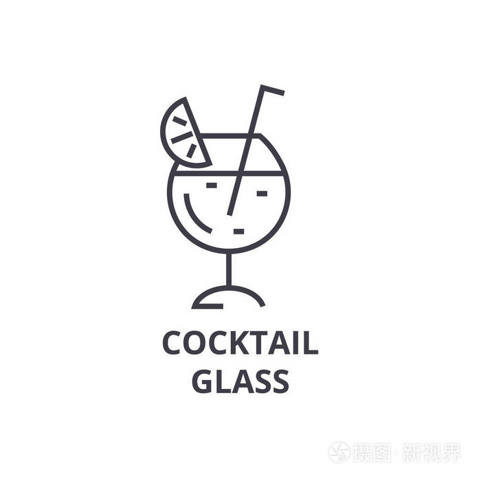 鸡尾酒玻璃线图标, 轮廓符号, 线性符号, 矢量, 平面图插画-正版商用
