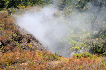 从活火山的通风口喷出的蒸汽