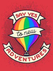 老式 lgbt 宣传刻字引述说是新的 adwentures 与热气球照片