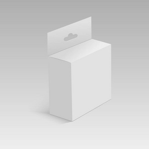 带挂槽的白色产品包装盒。为您的设计准备好模拟模板。矢量