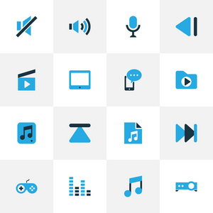音乐五颜六色的图标集文件, 电影院拍, 游戏等文件元素。孤立矢量插图音乐图标