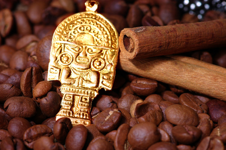 用金印度神特写咖啡豆
