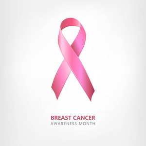 逼真的粉红色缎带, 在灰色背景下的乳癌意识符号