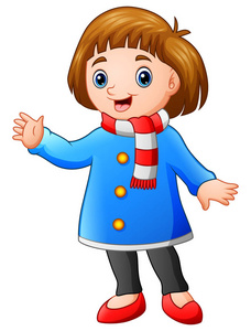 女孩插画快乐卡通的矢量插画在冬季服装的快乐女孩照片