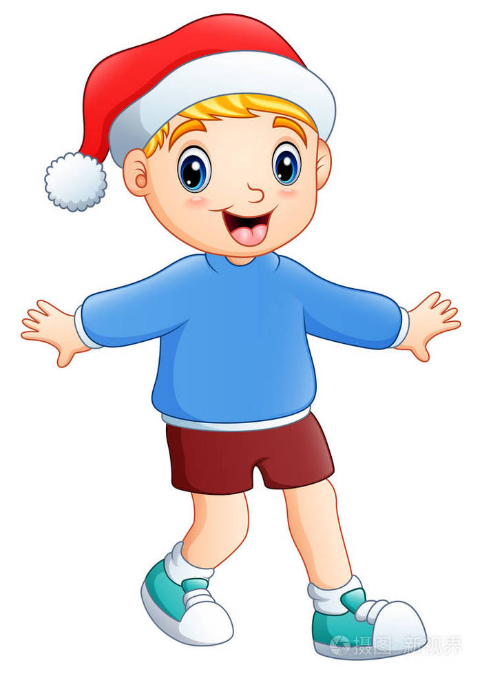 卡通男童冬季服装的矢量插图