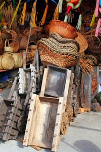 墨西哥工艺品篮筐木推车太空图片