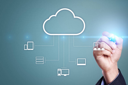 云技术。数据存储。联网和互联网服务理念