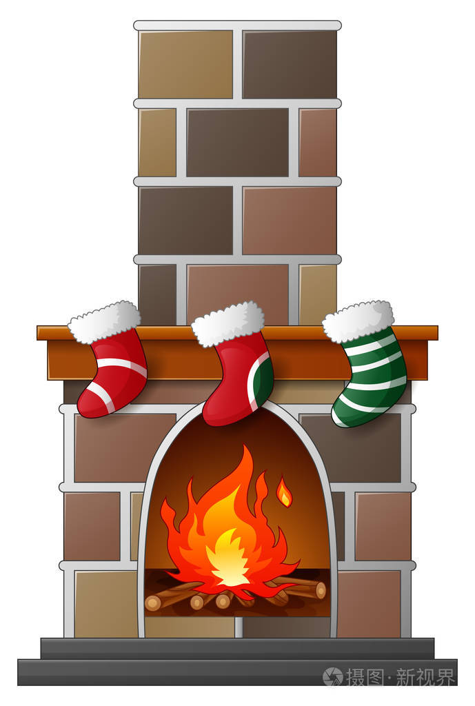 白色背景下的圣诞壁炉的矢量插图