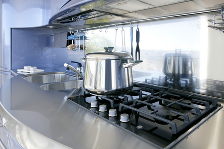 蓝色银色厨房现代建筑装饰