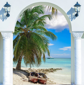 木门拱门出口到海滩加勒比多米尼加再