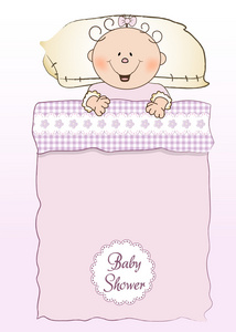一个孩子在他的床上睡觉婴儿送礼会请柬