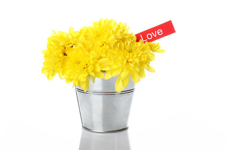 在一桶黄色菊花