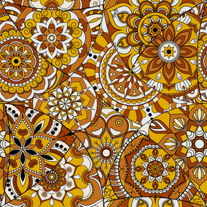 无缝图案拼贴与曼荼罗老式的装饰元素