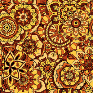 无缝图案拼贴与曼荼罗老式的装饰元素