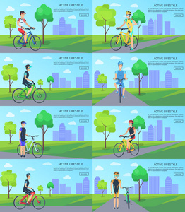 健康积极的生活方式横幅与人骑自行车