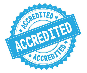 经认可的邮票经认可的蓝色文本圆形印章, 带有锯齿字形边框照片