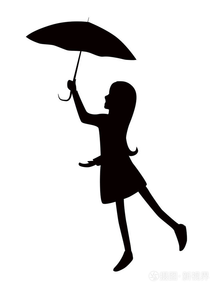 剪影女孩用的伞