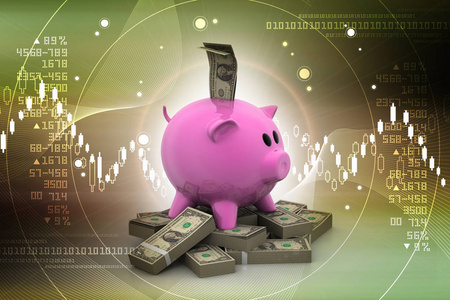 3d. 货币落入粉红小猪银行的例证