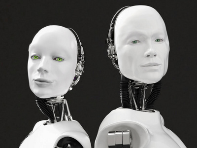 3d 女性和男性机器人头部的渲染