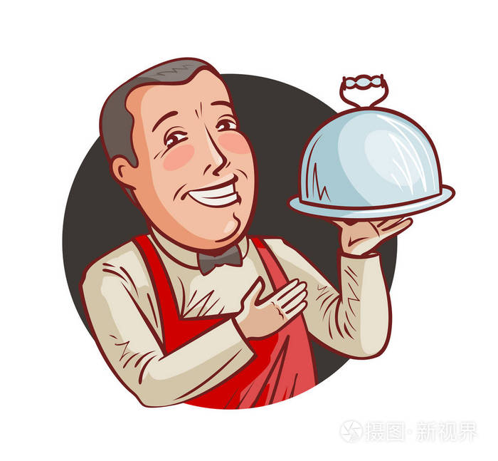 摄图新视界 插画 饮食 手里拿着托盘的快乐侍者.