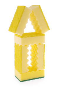 用黄色海绵做的房子