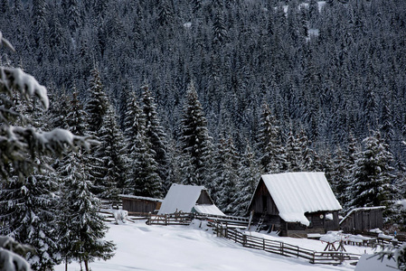 白雪覆盖的山木小屋