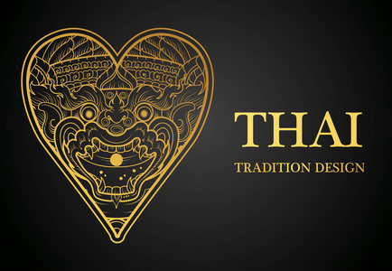 哈努曼猴泰艺术元素传统设计金为贺卡封面. 矢量