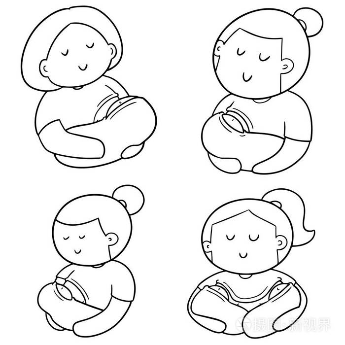 母乳喂养的母亲和婴儿的向量集插画-正版商用图片02kld3-摄图新视界