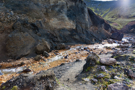 溪在峡谷在 Landmannalaugar 在冰岛