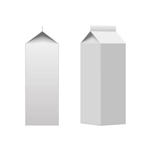 牛奶或果汁纸盒包装盒白色空白隔离。矢量