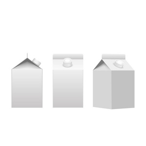 牛奶或果汁纸盒包装盒白色空白隔离。矢量