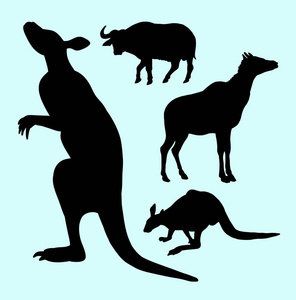 袋鼠和水牛农场动物剪影。很好地使用徽标web 图标符号或任何您想要的设计