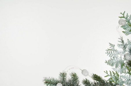 圣诞背景框架白色与复制空间的顶部视图